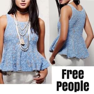 Free People Side by Side Peplum Flared Sleeveless Knit Sweater Tank in Blue Sz M